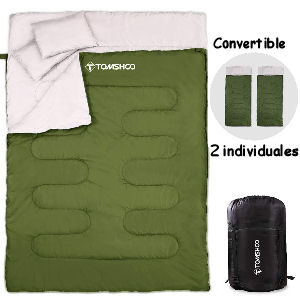 Saco de dormir doble convertible en 2 individuales, saco de 0 a 5 grados, medidas 210x150 cm. color verde