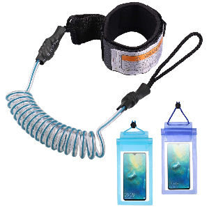 Correa Leash para tablas de paddel surf con 2 bolsas impermeables para teléfonos moviles, cuerda de seguridad enrollable