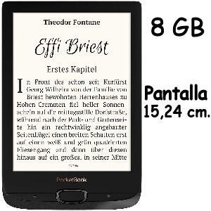 Lector de libros PocketBook Basic Lux 2 de 8 GB de memoria, pantalla de 15 cm., con 17 formatos de libros compatibles
