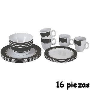 Vajilla de camping de melamina de 16 piezas para 4 personas, incluye e 4 platos, 4 platos de desayuno, 4 cuencos y 4 tazas